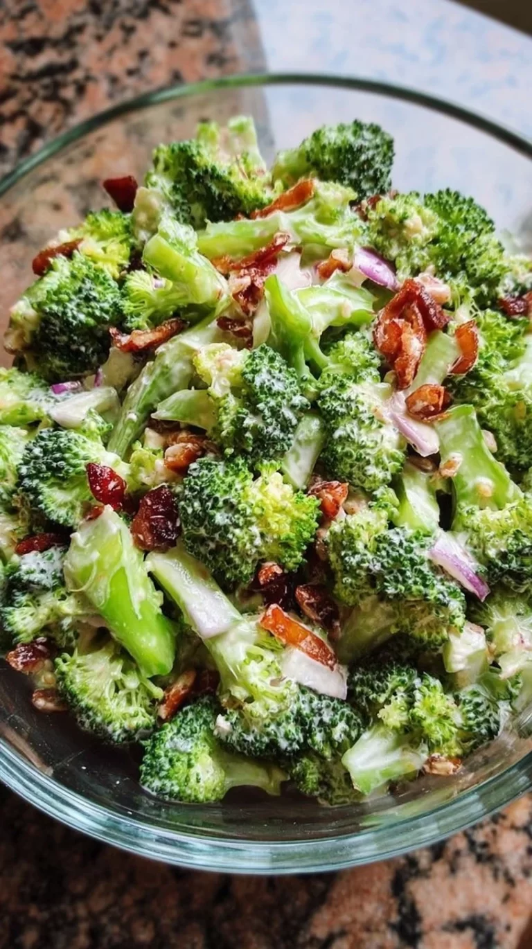 Delicious broccoli salad with vibrant vegetables and dressing