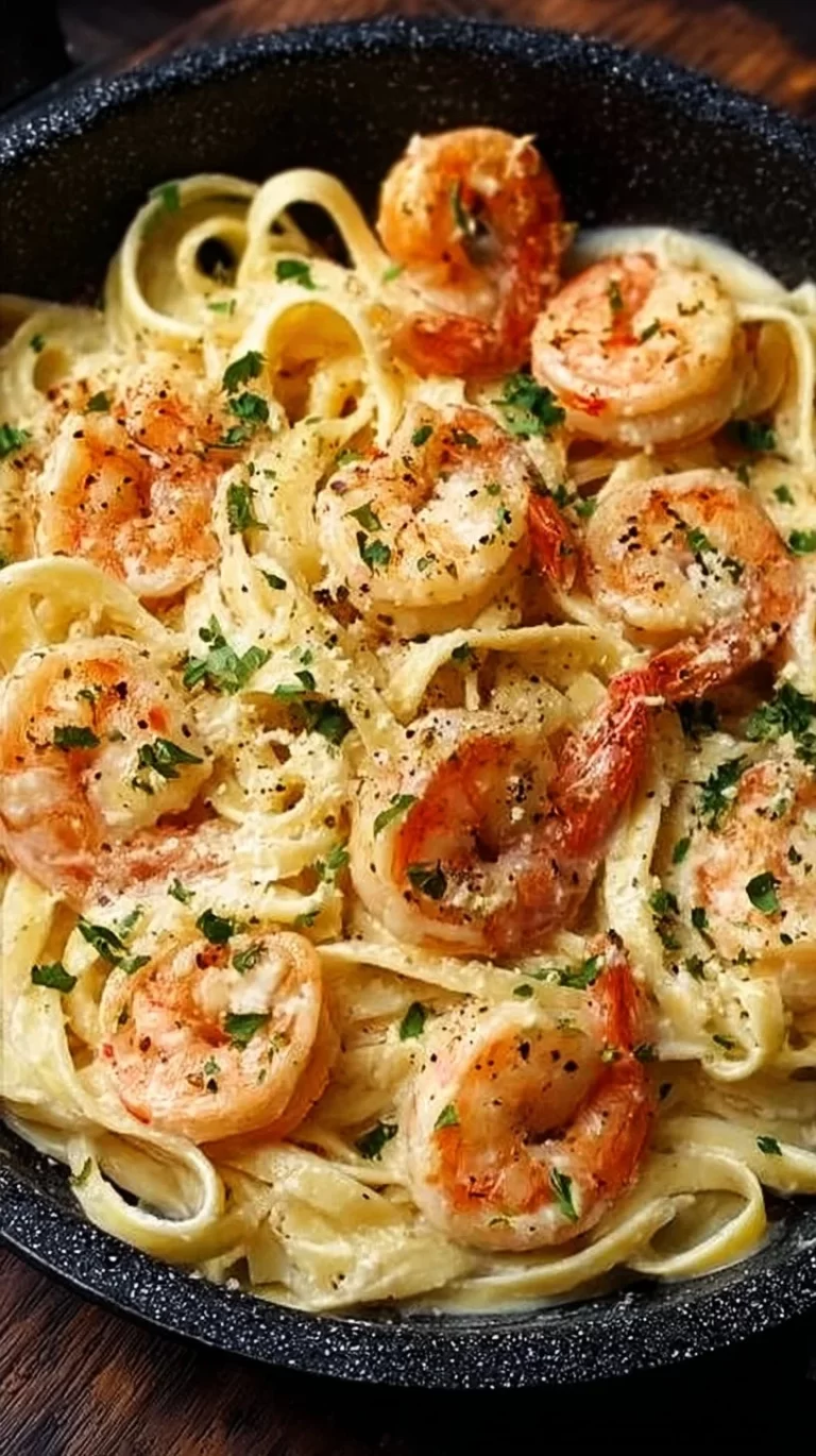 Creamy Marry Me shrimp pasta dish garnished with herbs