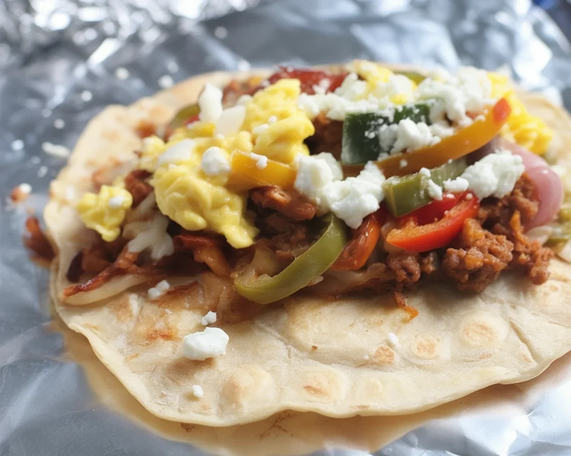 Back-to-School Breakfast Burritos with scrambled eggs, cheese, and turkey sausage.