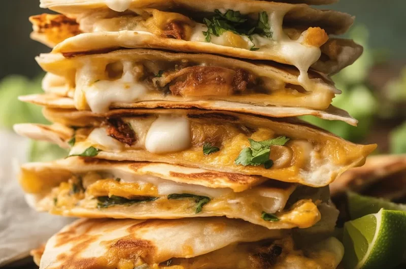 Delicious leftover chicken quesadillas with melted cheese on a crispy tortilla.