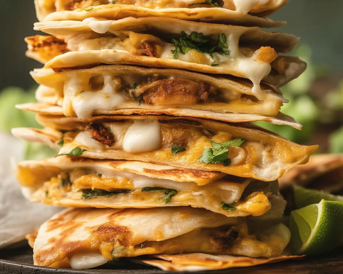 Delicious leftover chicken quesadillas with melted cheese on a crispy tortilla.