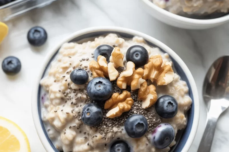 A bowl of oats with berries and chia seeds, perfect for a healthy breakfast.