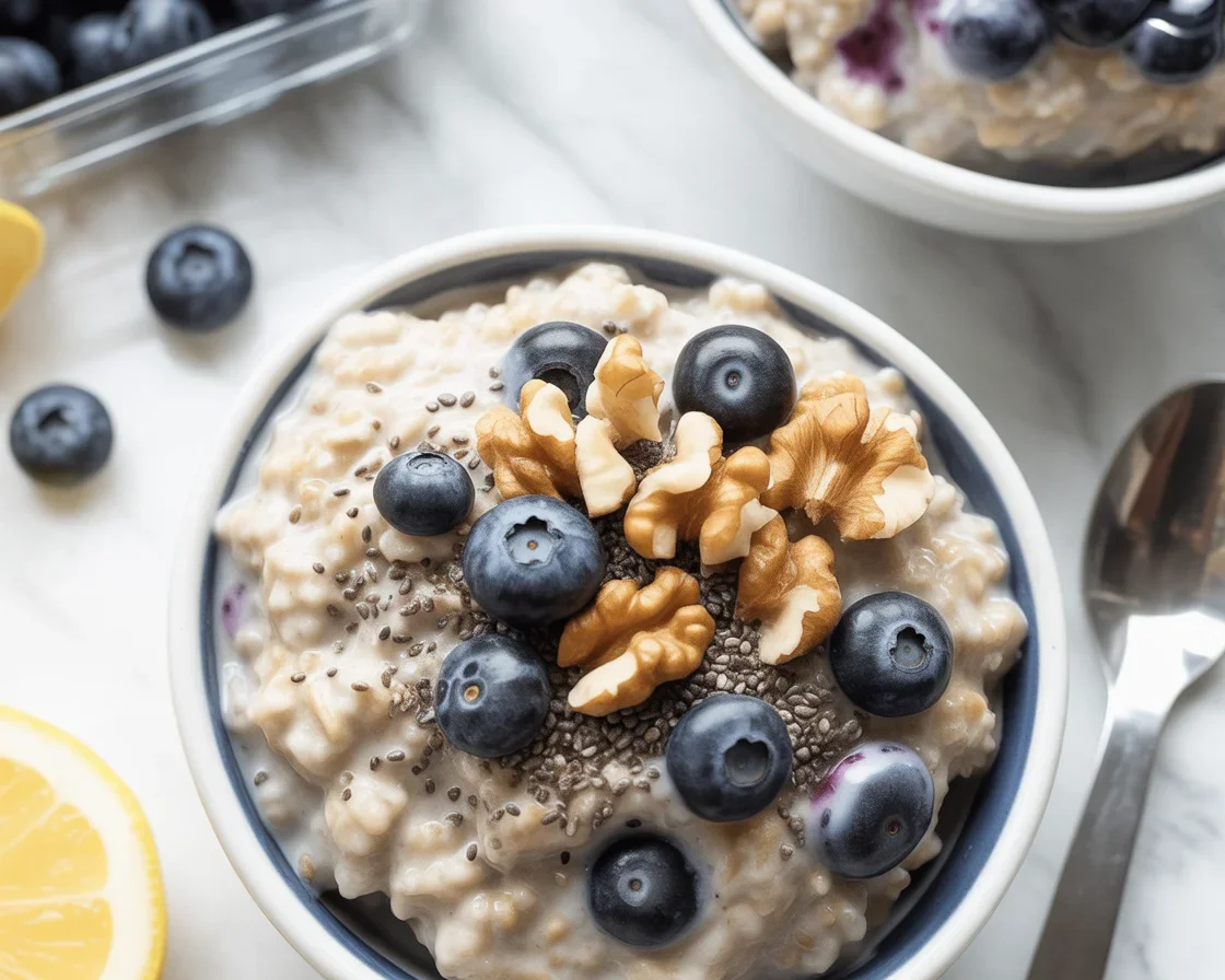 A bowl of oats with berries and chia seeds, perfect for a healthy breakfast.