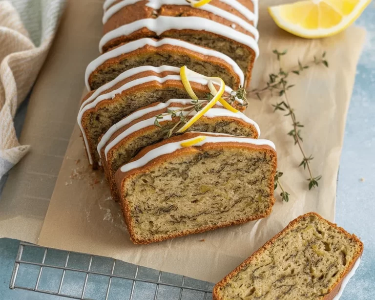 Moist Lemon Zucchini Bread topped with sweet lemon glaze, ideal for any meal.