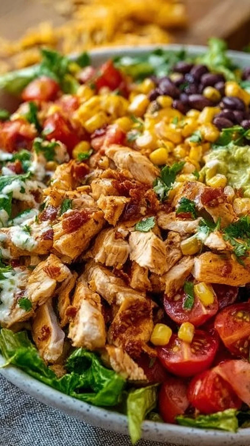 Bowl of Easy Zesty Southwest Chicken Salad with colorful ingredients