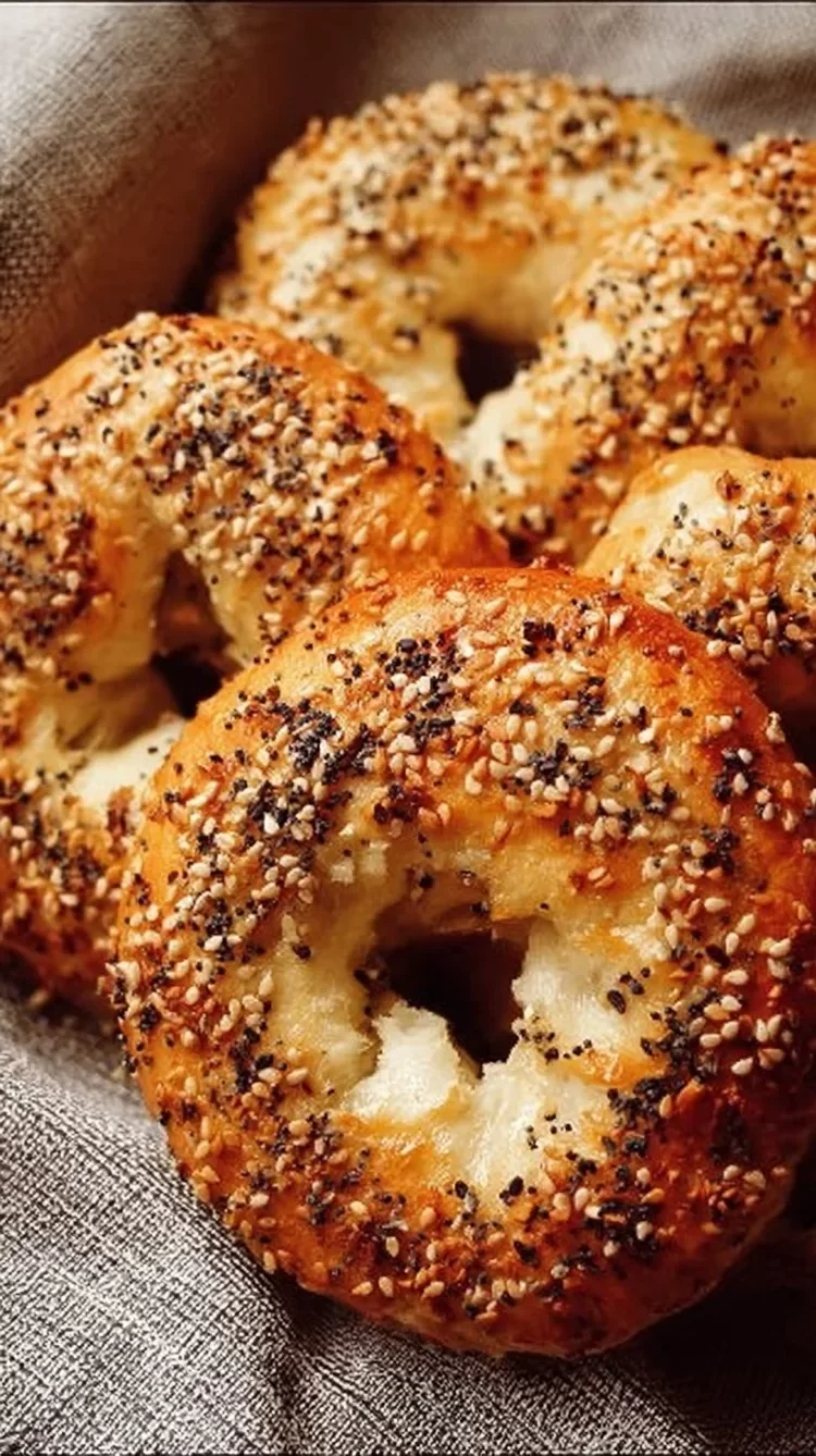 Fluffy Greek yogurt bagels deliciously baked and served on a plate.