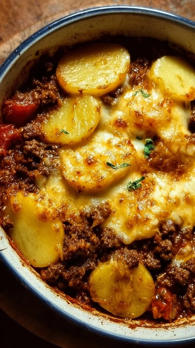 Delicious Hobo Casserole with Ground Beef and Potatoes baked in a dish