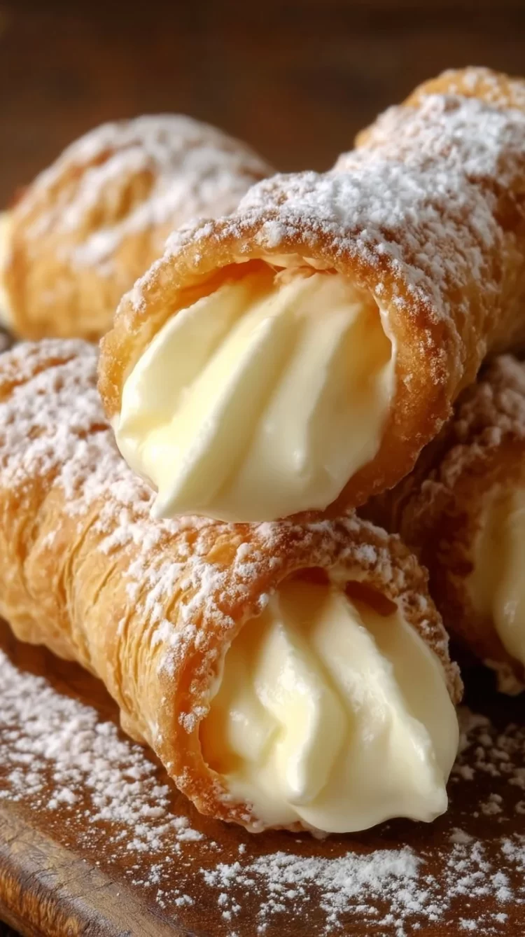 Italian cream stuffed cannoncini pastry topped with powdered sugar