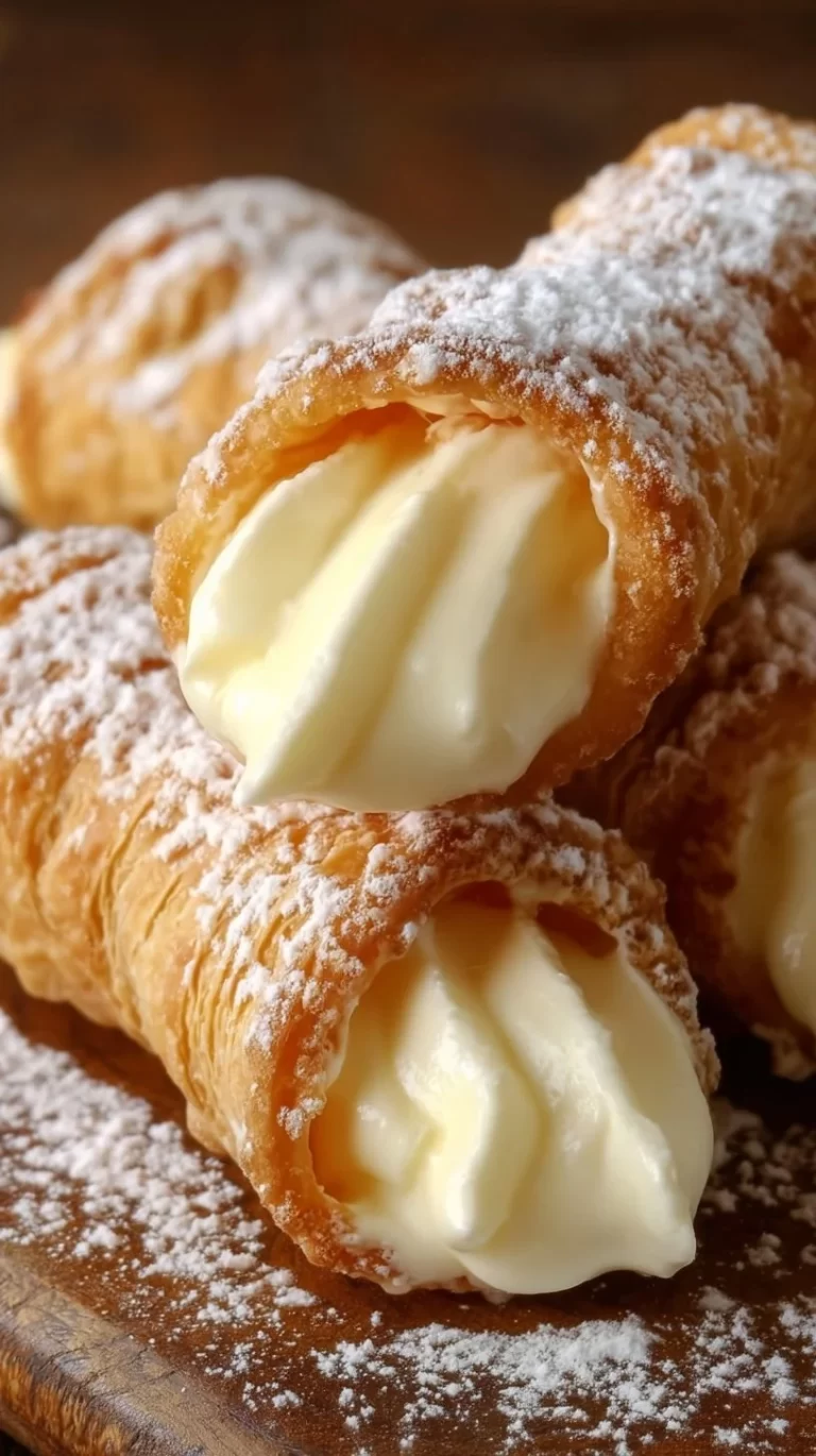 Italian cream stuffed cannoncini pastry topped with powdered sugar