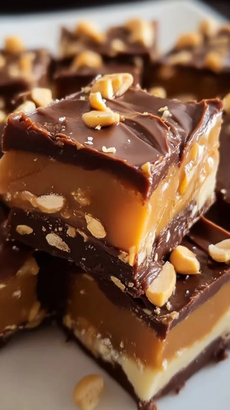 Delicious homemade Snickers Fudge with chocolate, caramel, and peanuts.