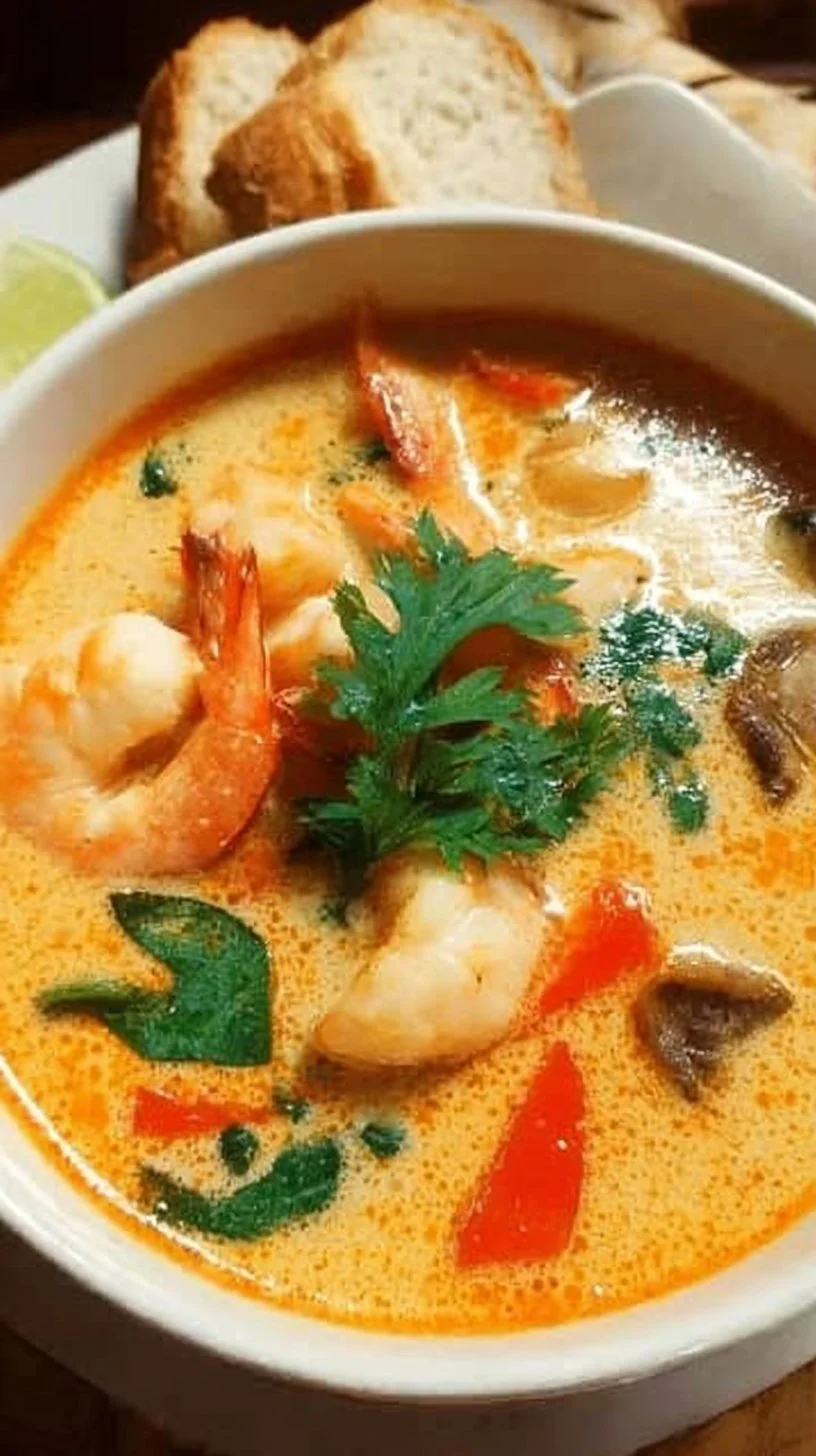 Bowl of Thai Coconut Curry Soup with vibrant vegetables and aromatic spices