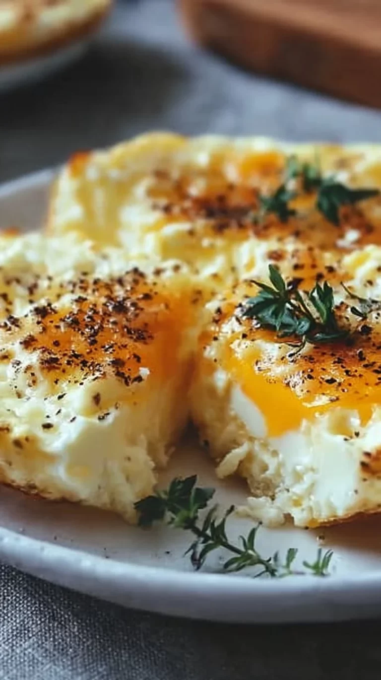 Baked cottage cheese eggs served in a dish with herbs and tomatoes