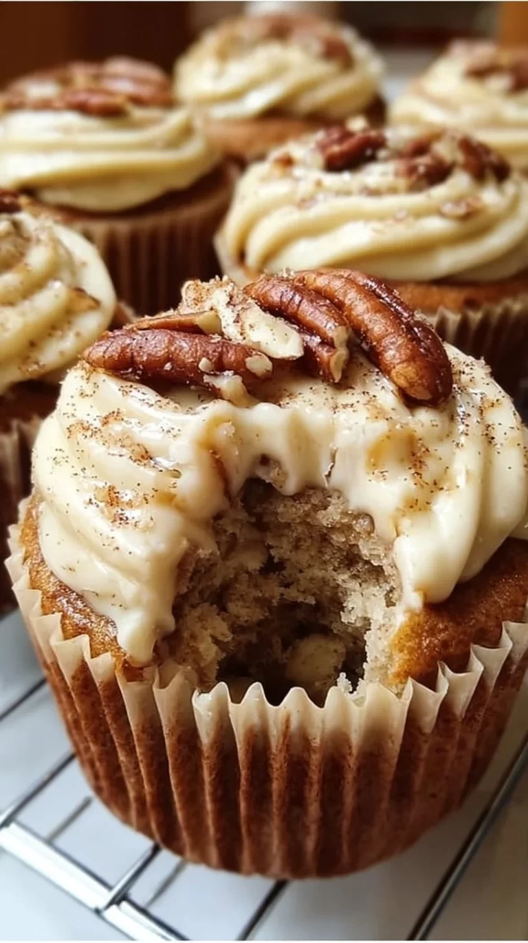 Delicious banana cinnamon pecan cupcakes with cream cheese frosting