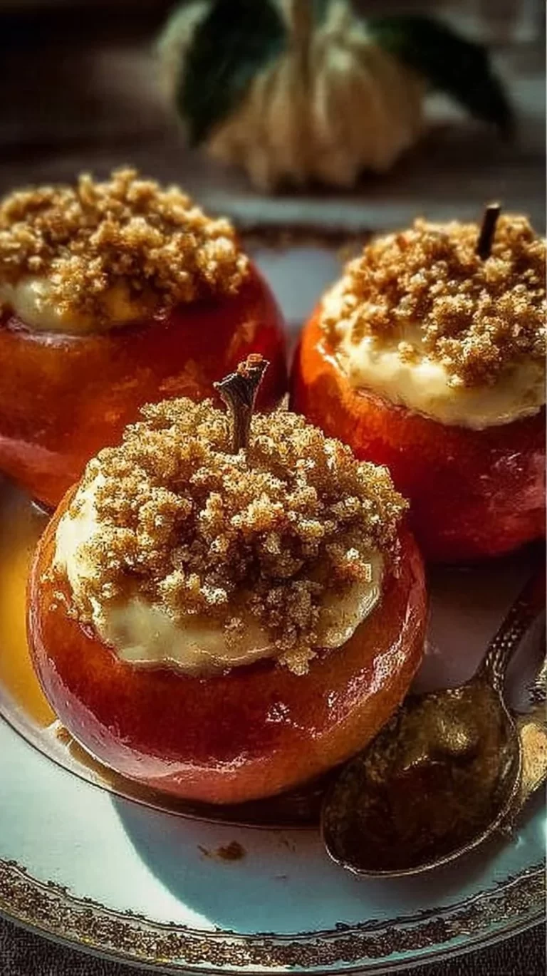 Delicious cheesecake stuffed baked apples with a creamy filling