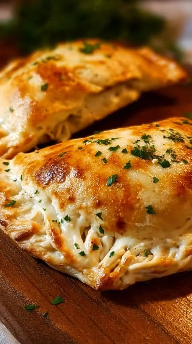 Delicious Chicken Alfredo Calzones cooked in an air fryer, served on a plate.