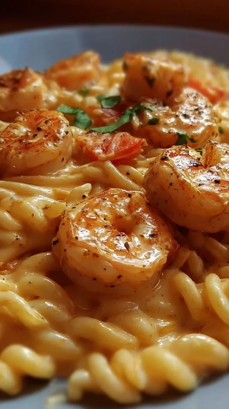 Delicious creamy Cajun shrimp pasta served in a bowl with herbs and spices.