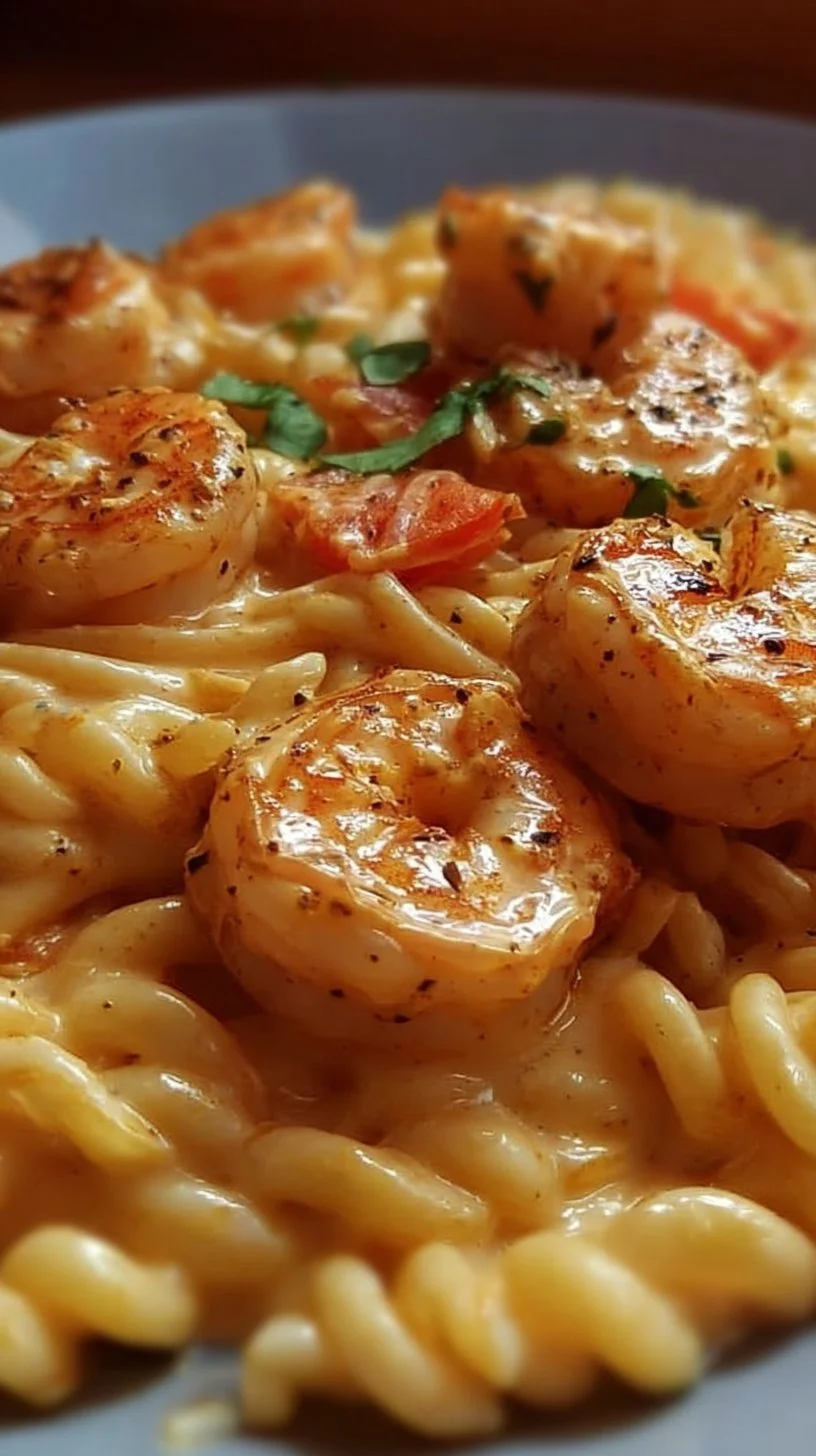 Delicious creamy Cajun shrimp pasta served in a bowl with herbs and spices.