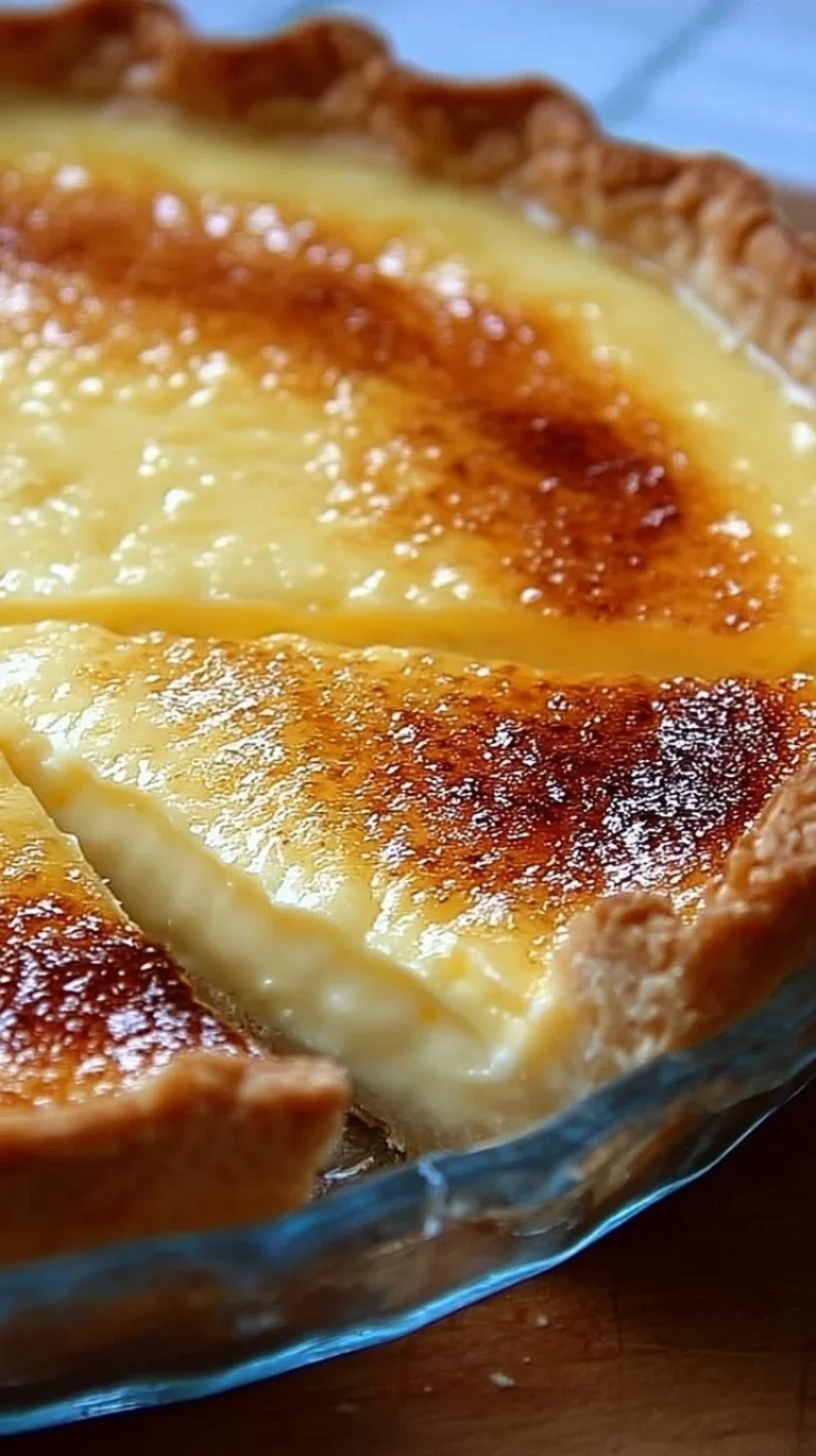 Delicious creamy egg custard pie served with a sprinkle of nutmeg