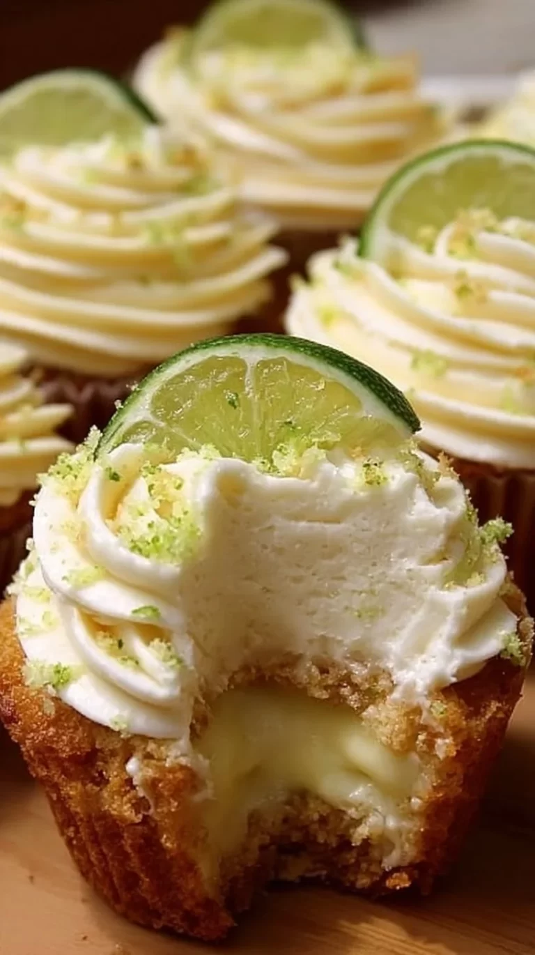 Delicious cream-filled Key Lime Pie cupcakes topped with lime zest