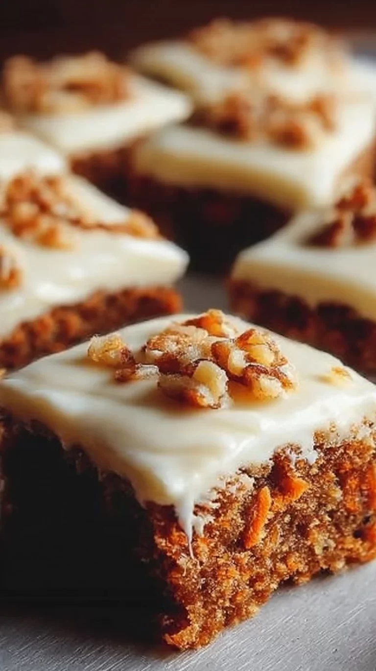 Decadent carrot cake bars with cream cheese frosting on a plate