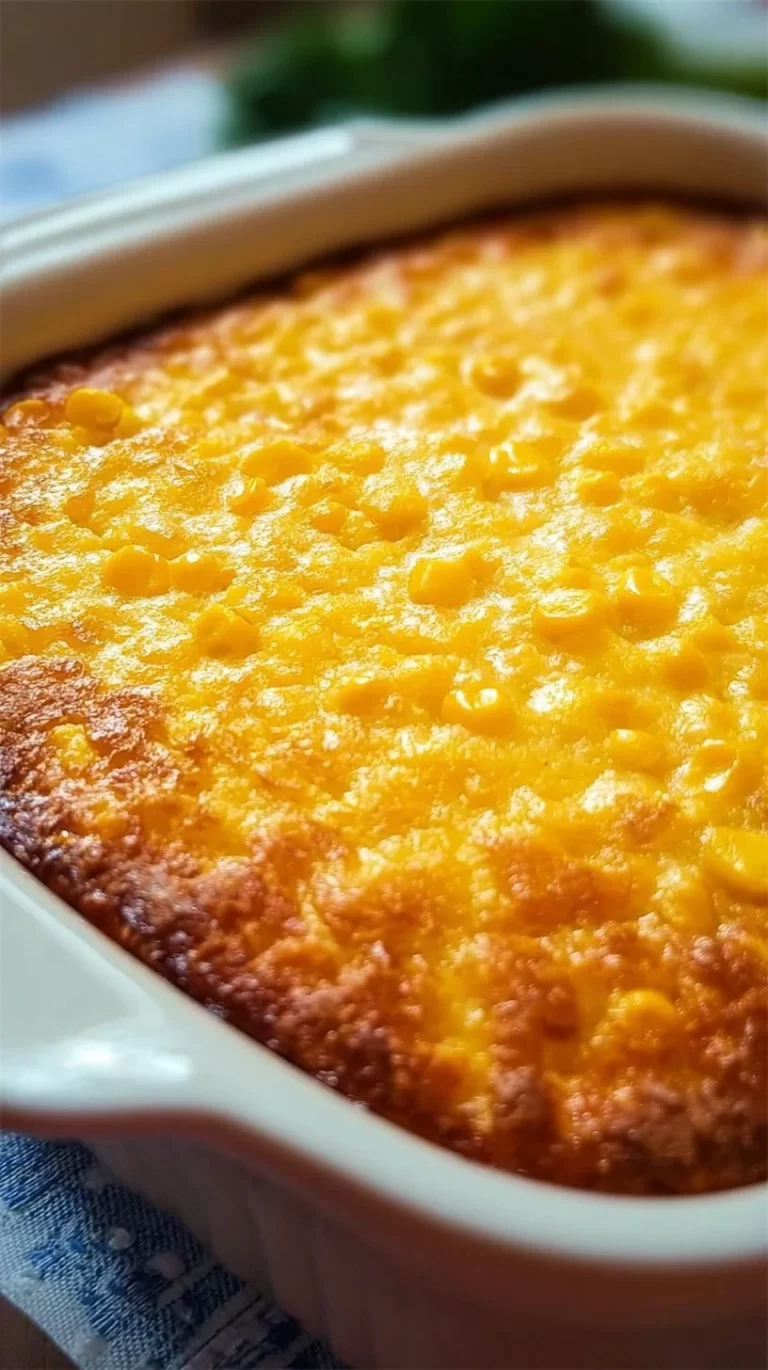 Easy Jiffy corn casserole baked dish with cheese and corn
