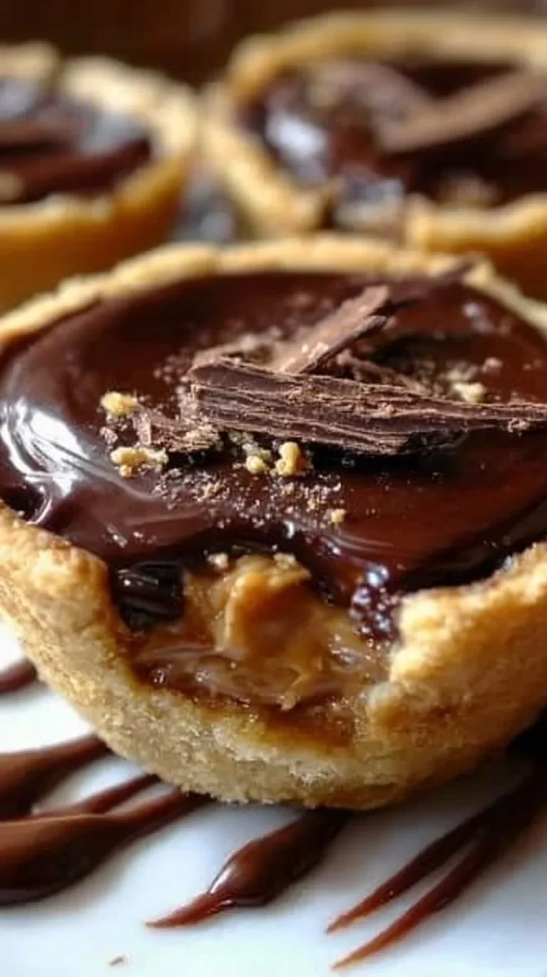 Delicious mini chocolate peanut butter pies garnished with chocolate drizzle