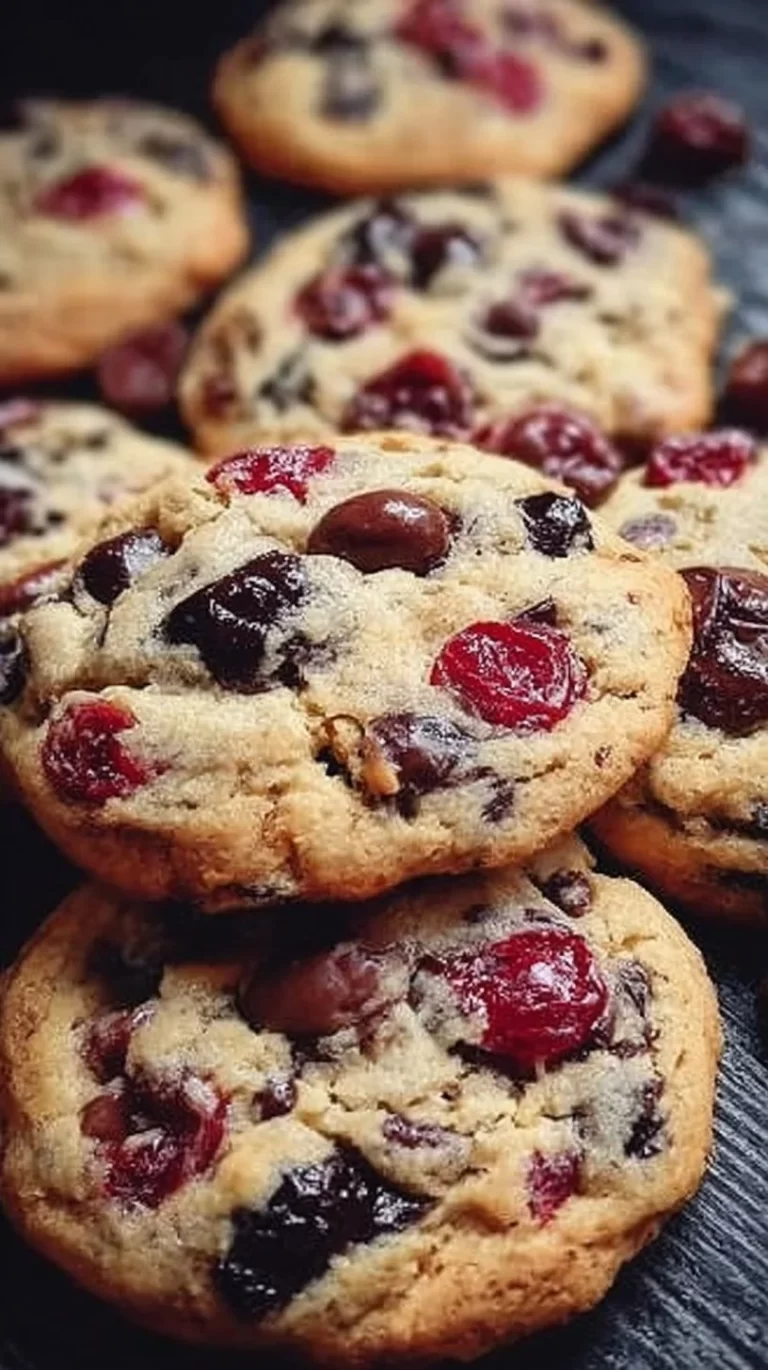 Plate of Maraschino Cherry Chocolate Chip Cookies with vibrant cherries
