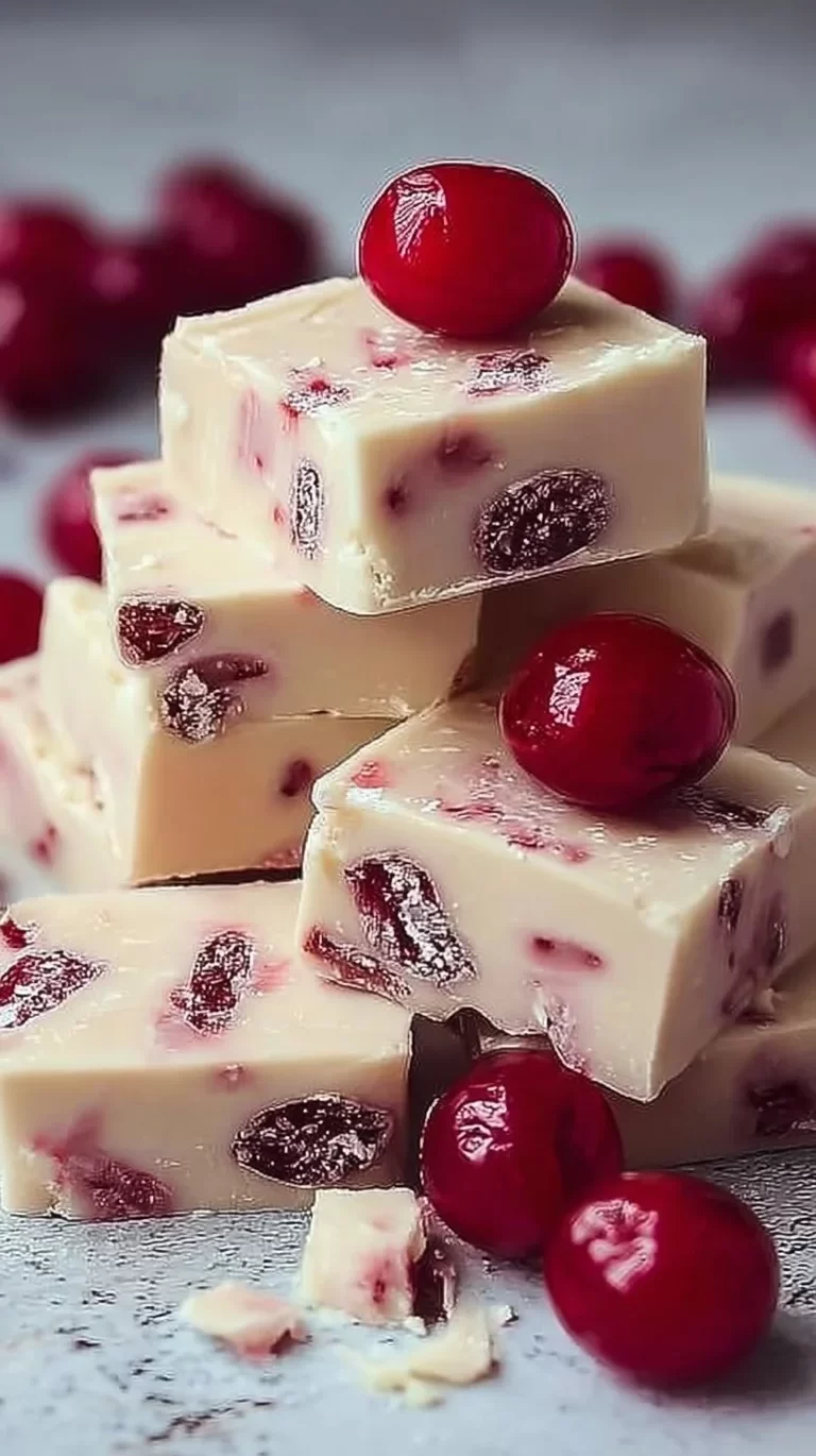 Delicious Maraschino Cherry White Chocolate Fudge cut into squares