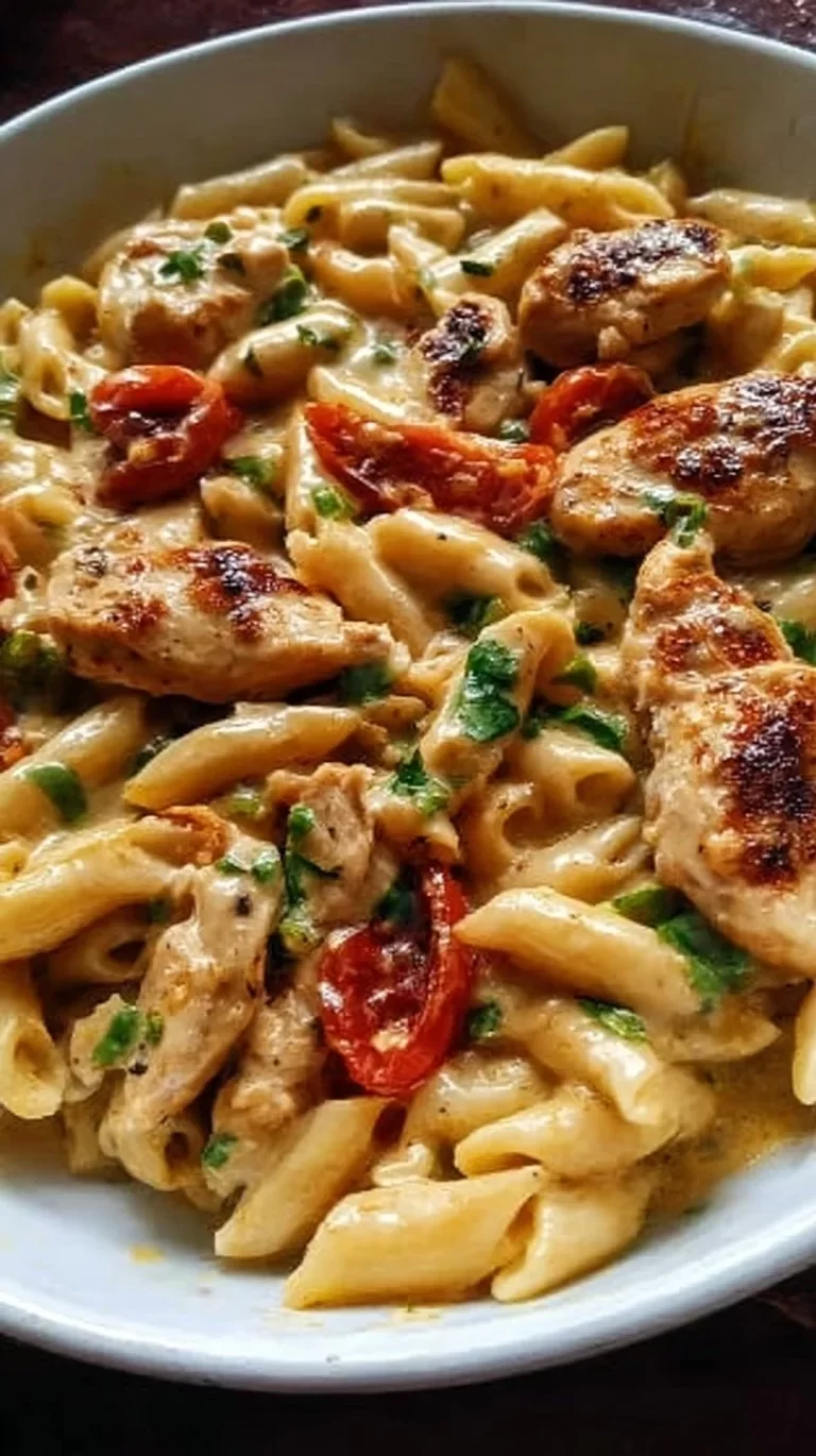 Delicious Marry Me Chicken Pasta served in a bowl with fresh herbs.