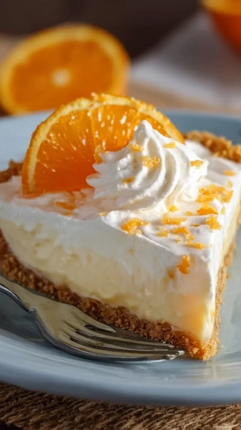 No-bake orange creamsicle pie with a creamy filling and orange zest garnish