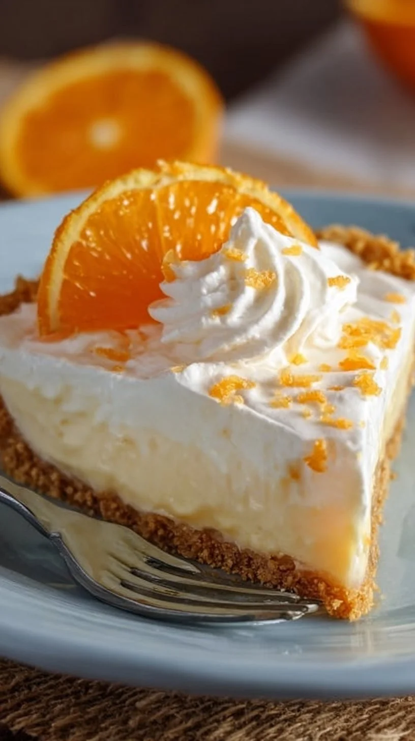 No-bake orange creamsicle pie with a creamy filling and orange zest garnish