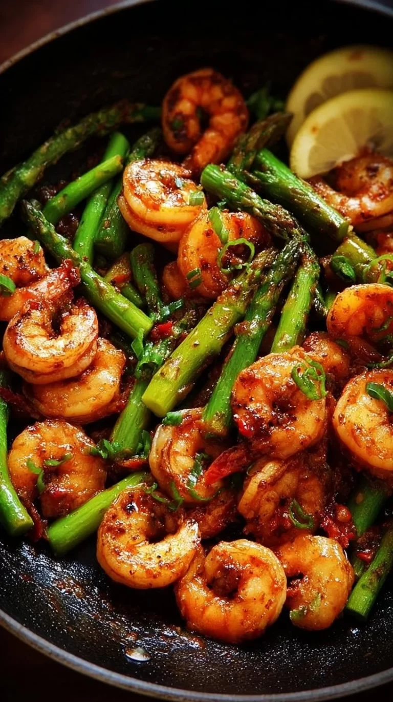 One-Pan Spicy Shrimp and Asparagus Stir-Fry ready to serve