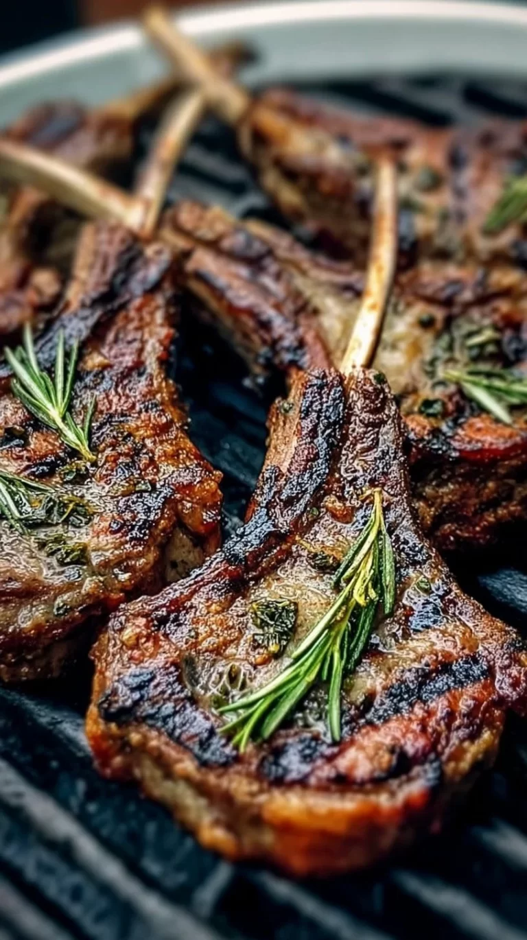 Grilled garlic rosemary lamb chops serve on a rustic plate