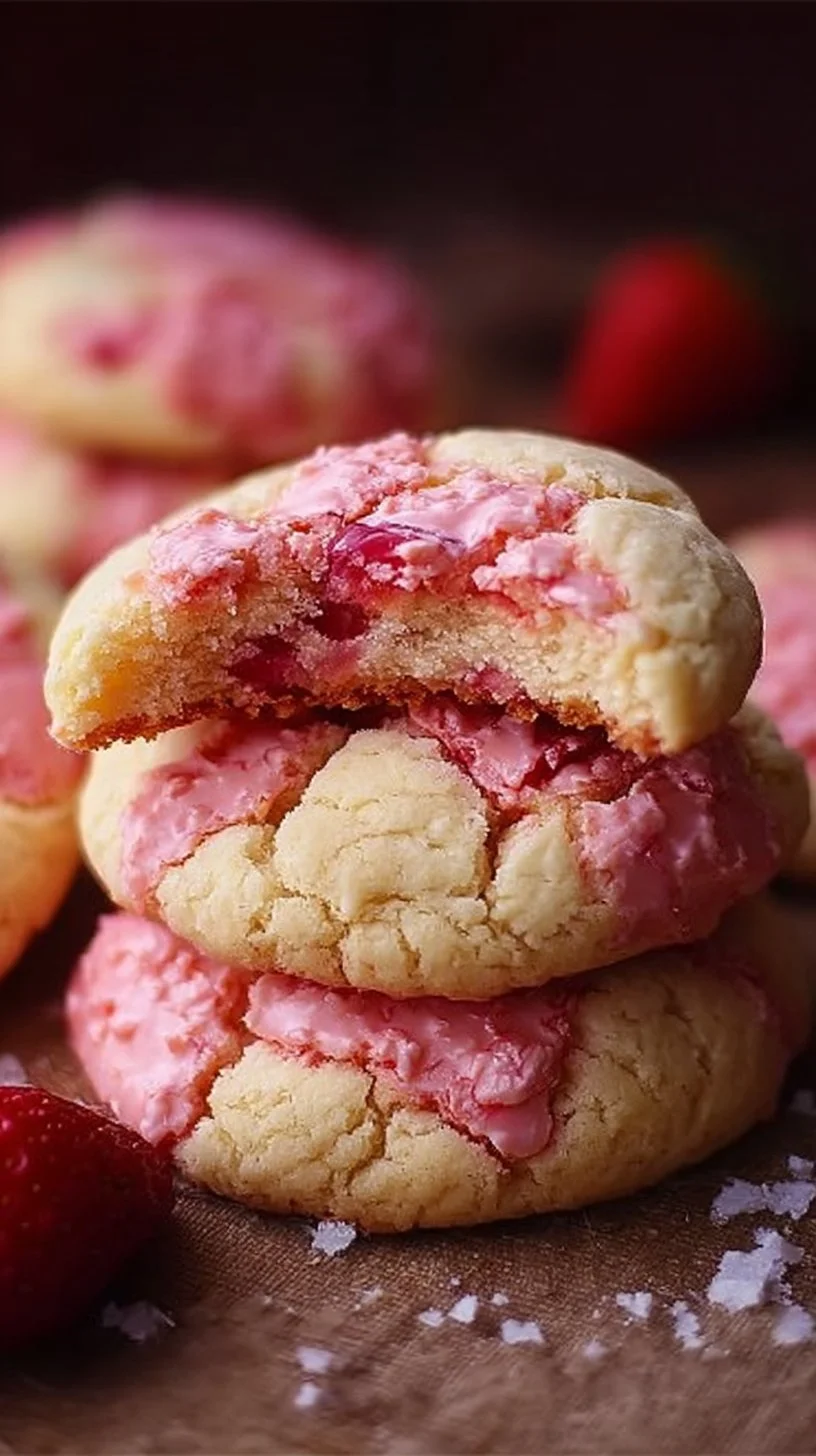 Soft strawberry cheesecake cookies on a plate