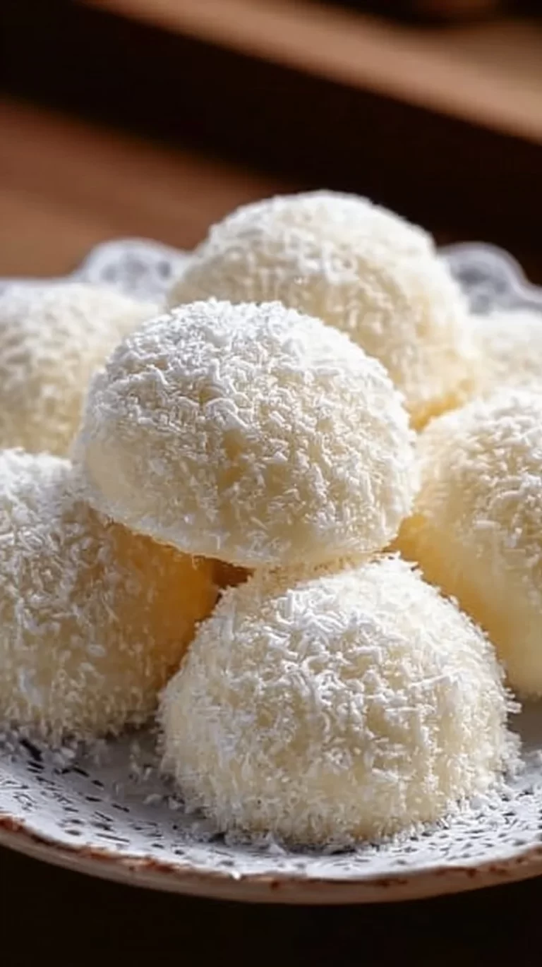 Delicious sweetened condensed milk snowballs on a decorative plate