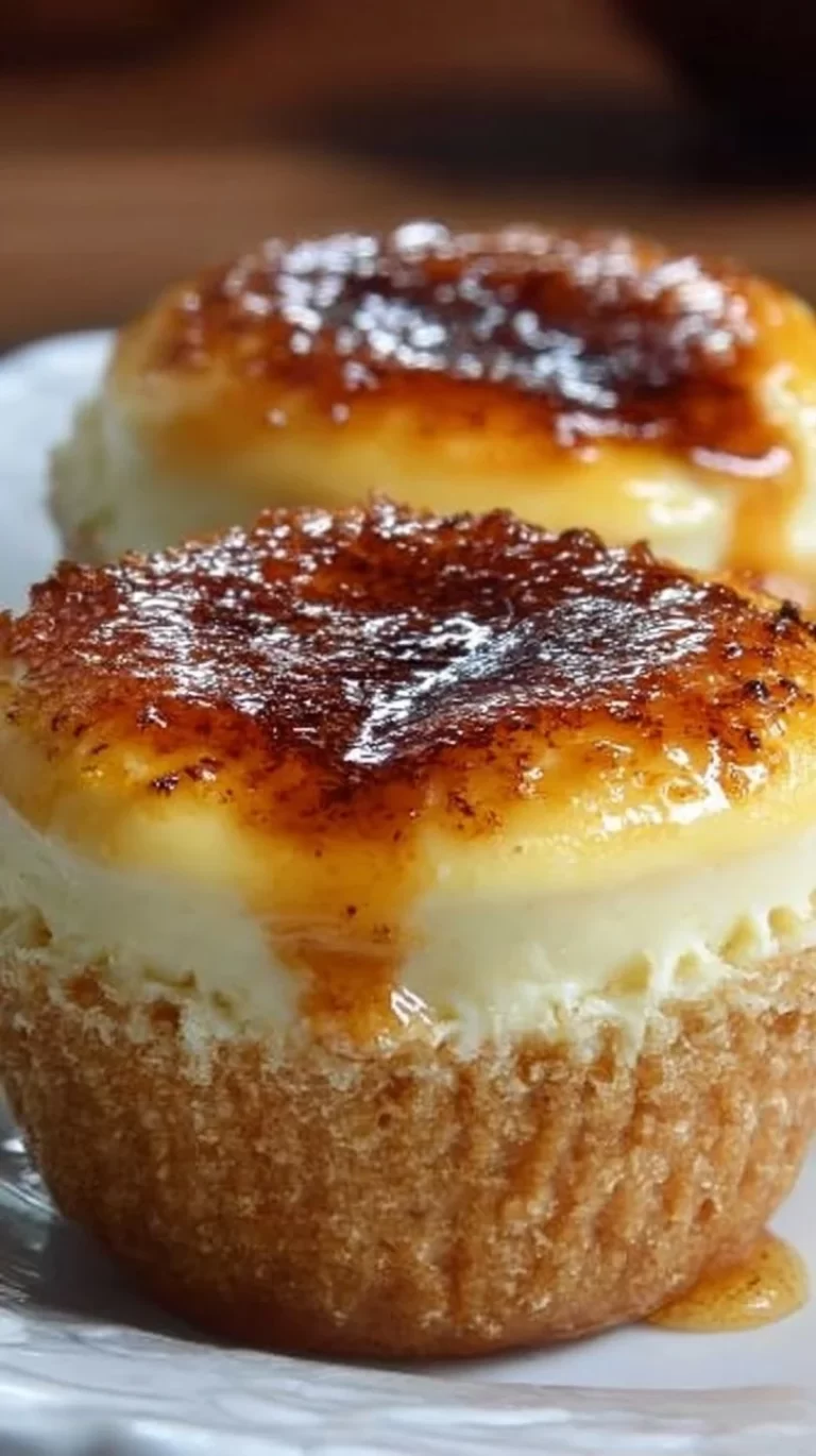 Vanilla Bean Crème Brûlée Cheesecake Cupcakes decorated with caramelized sugar