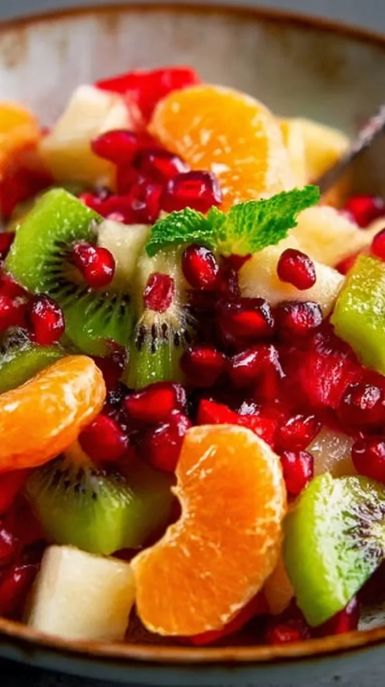 A colorful winter fruit salad featuring pomegranate, citrus, and seasonal fruits.