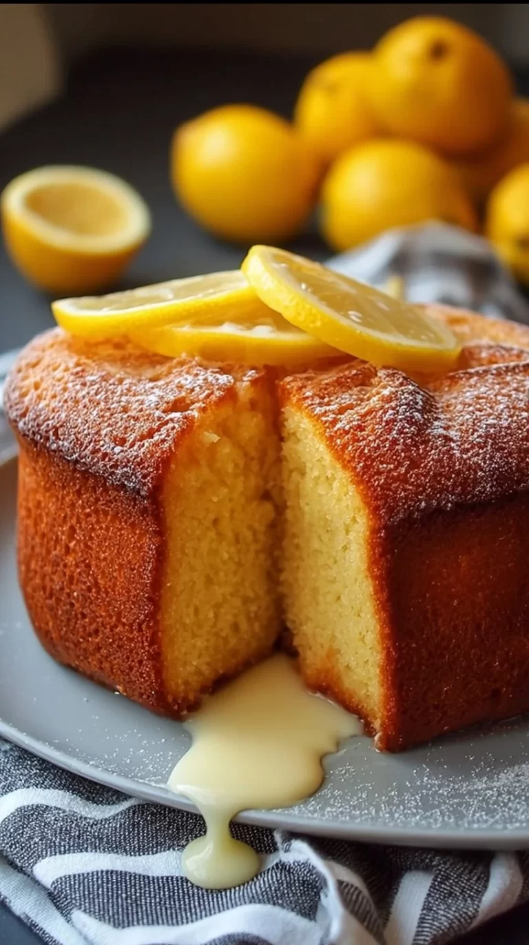 Delicious lemon cake with icing and lemon slices on top