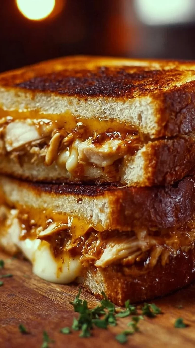 BBQ Chicken Grilled Cheese sandwich with melted cheese and BBQ sauce