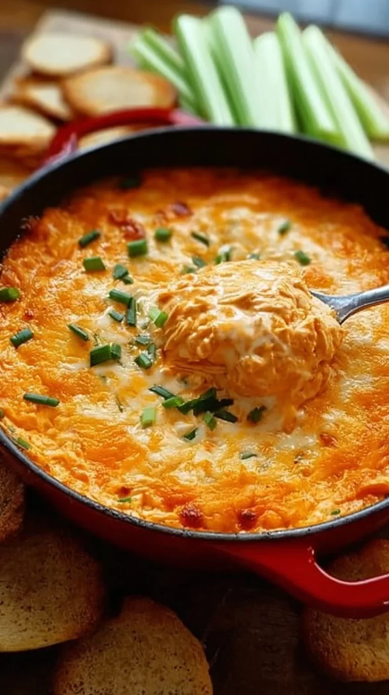 A bowl of creamy Buffalo Chicken Dip served with tortilla chips on the side.