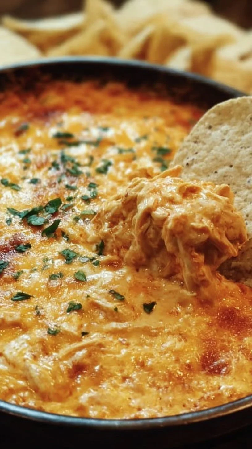 Delicious Cheesy Crock Pot Buffalo Chicken Dip served in a bowl with tortilla chips