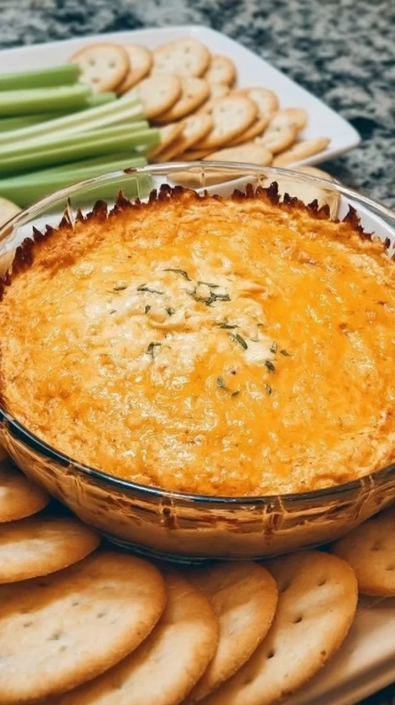 Delicious creamy and spicy Buffalo Chicken Dip served in a bowl with tortilla chips
