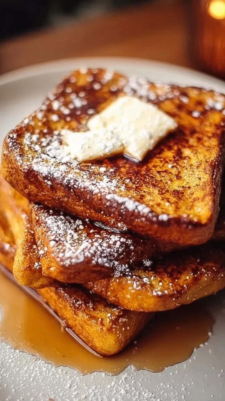 Delicious pumpkin French toast topped with maple syrup and cinnamon