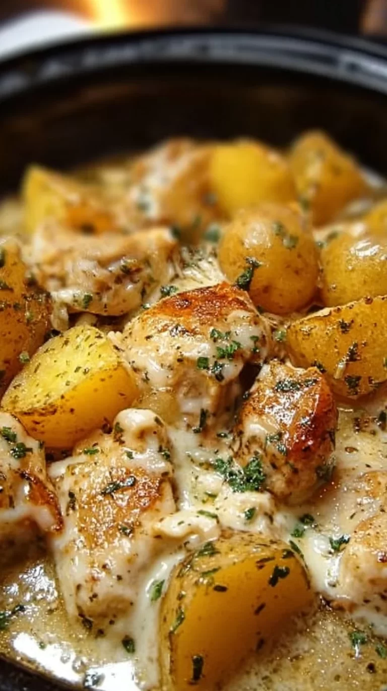 Delicious Garlic Parmesan Chicken and Potatoes in a crockpot