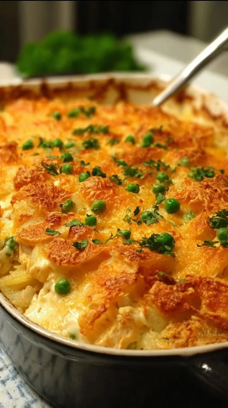 Delicious Hashbrown Chicken Casserole baked and ready to serve.