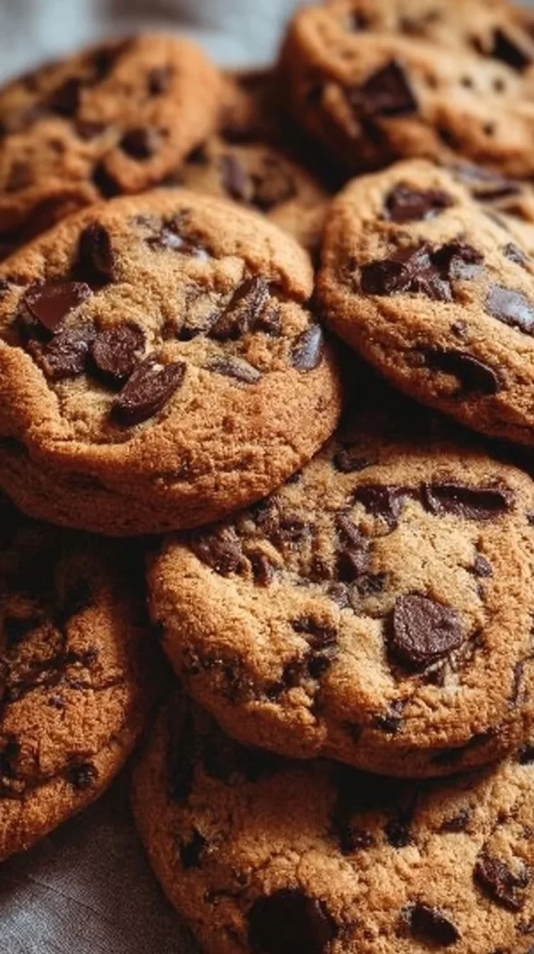 Freshly baked homemade chocolate chip cookies on a cooling rack.