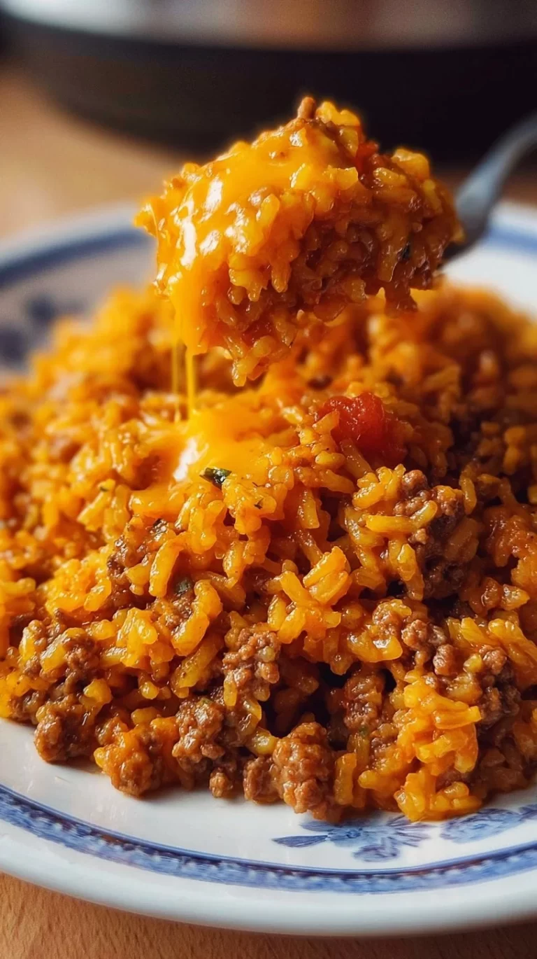Instant Pot cheesy taco ground beef and rice plate served with toppings.