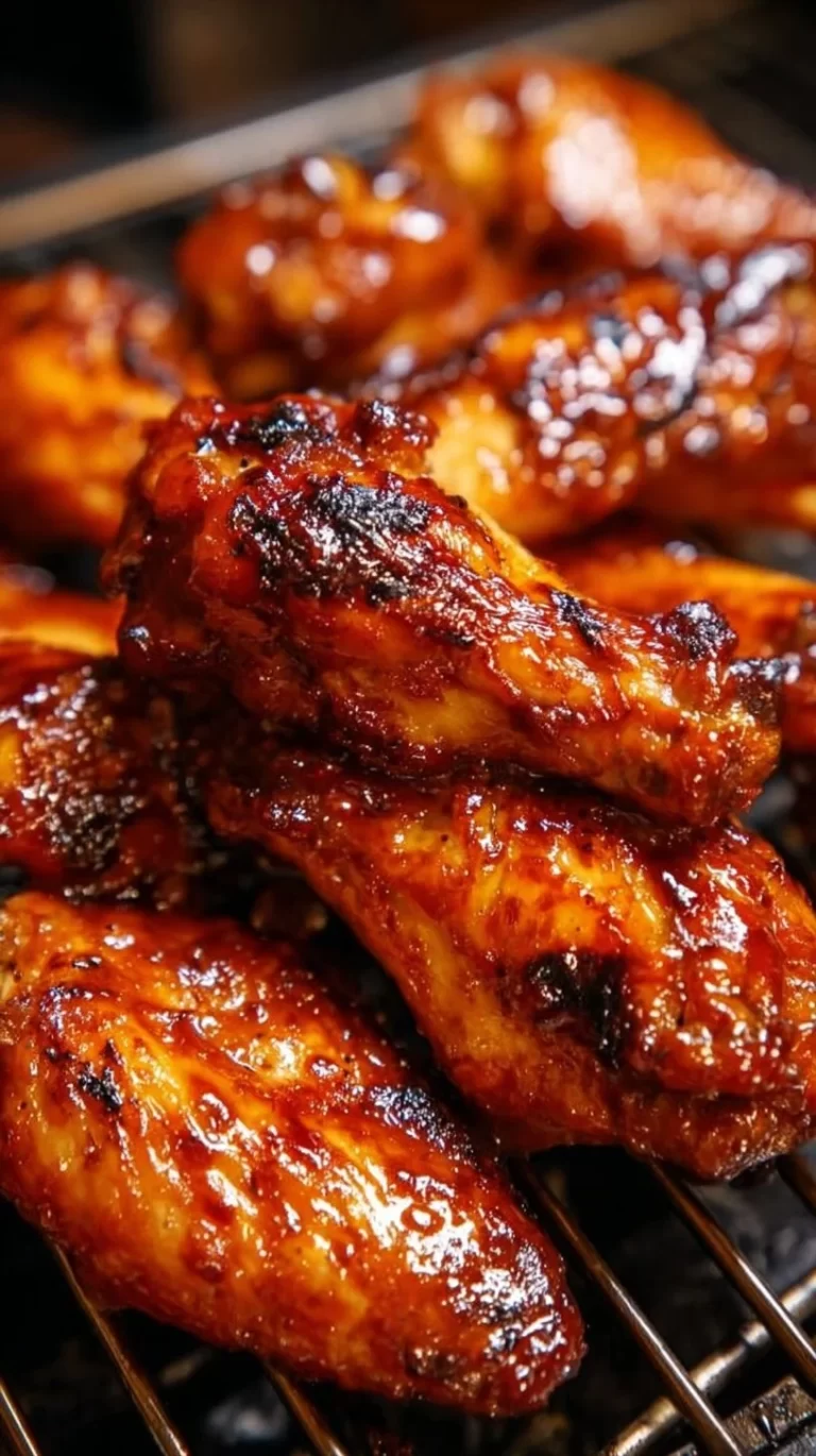 Oven-baked BBQ chicken wings glazed with barbecue sauce