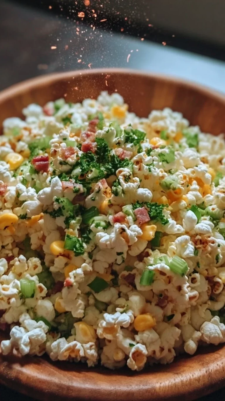 Delicious and colorful Popcorn Salad served in a bowl, a perfect party snack.