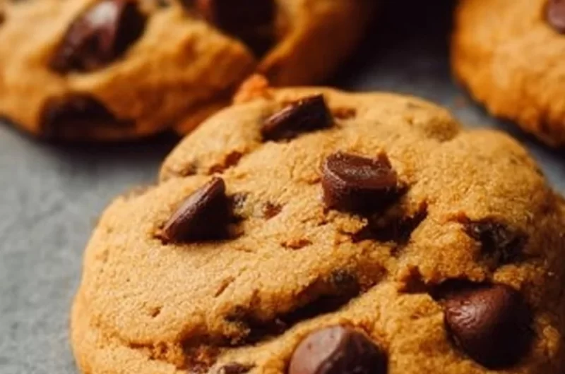 Delicious pumpkin chocolate chip cookies on a baking sheet